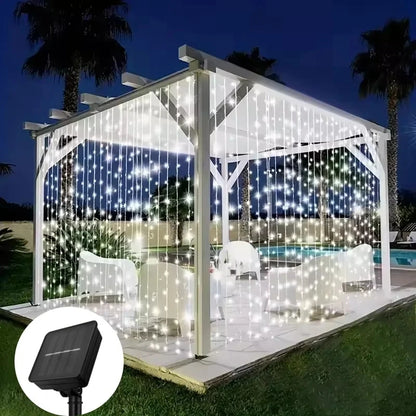 Outdoor Solar Curtain Light 3x3M 300Leds Holiday Decorations Garland 8 Modes Halloween Christmas Party Decor String Lights Taj Home Store
