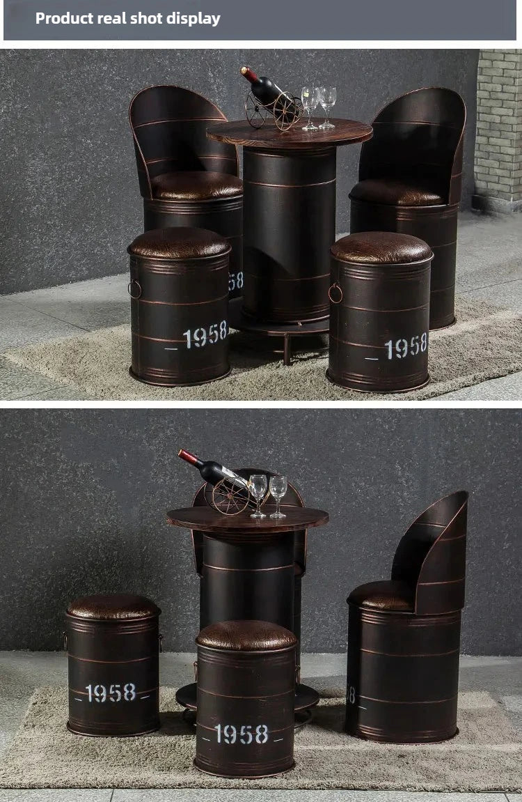 Retro Industrial Bar Stool with Heavy Duty Metal Frame &amp; Leather Bucket Seat,Vintage Style Home Bar Pub Furniture, Easy Assembly Taj Home Store
