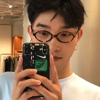Elliptical Artistic Style Myopia Glasses Retro Small Frame Flat Lenses Ultra Light Finished Near Sight Eyewear Fashion Goggles Taj Home Store