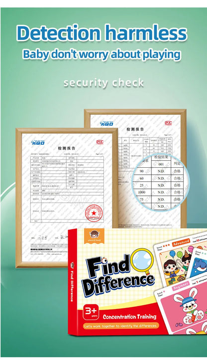 Find Differences Card Game Reusable Cartoon Educational Puzzle for Kids Three Difficulty Levels for Focus Attention Training Taj Home Store