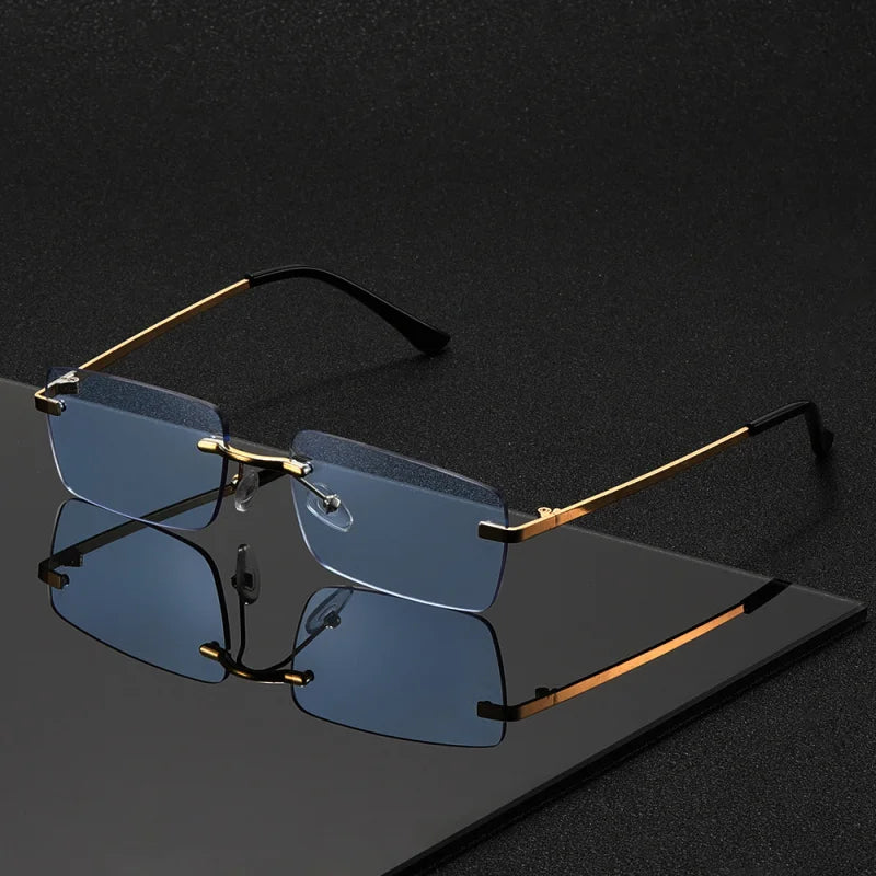 1PC, Rectangular rimless glasses, small frame exquisite style, retro elegant glasses, suitable for men and women Taj Home Store