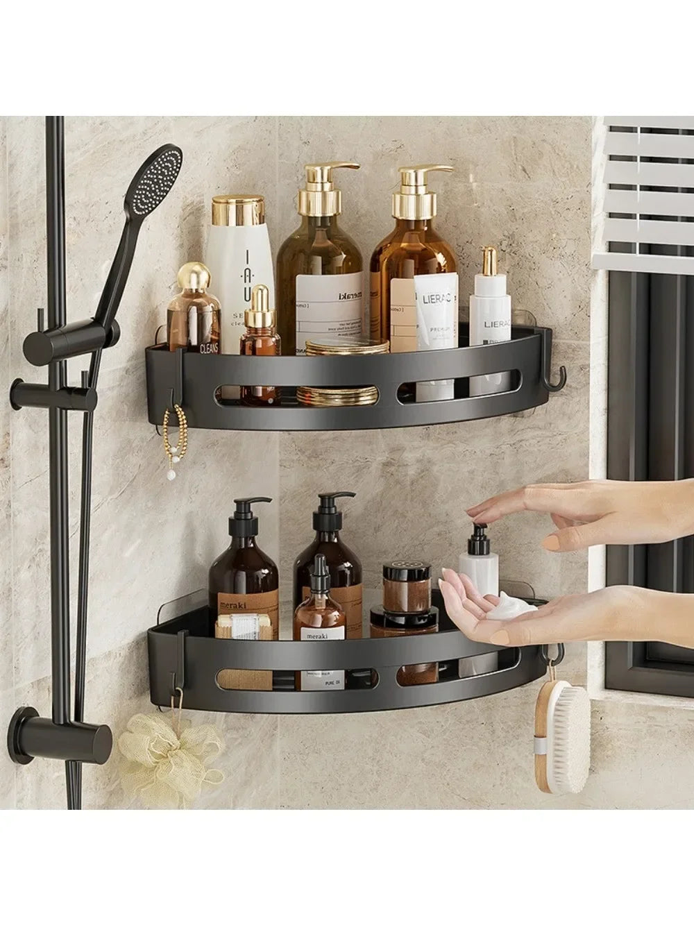 Bathroom Shelves Organizer No Punching Required Kitchen Corner Shelf Racks Shampoo Makeup Storage Holder Shower Towel Caddy Rack Taj Home Store