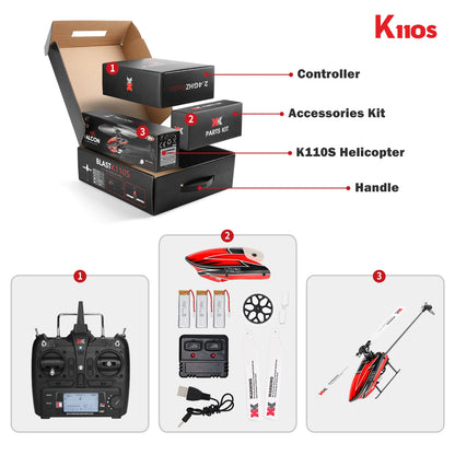 WLtoys K110S RC Helicopters for Adults,3D/6G Mode, 6 Channel Mini Remote control Helicopter,Brushless Motor,  with 3 Batteries Taj Home Store