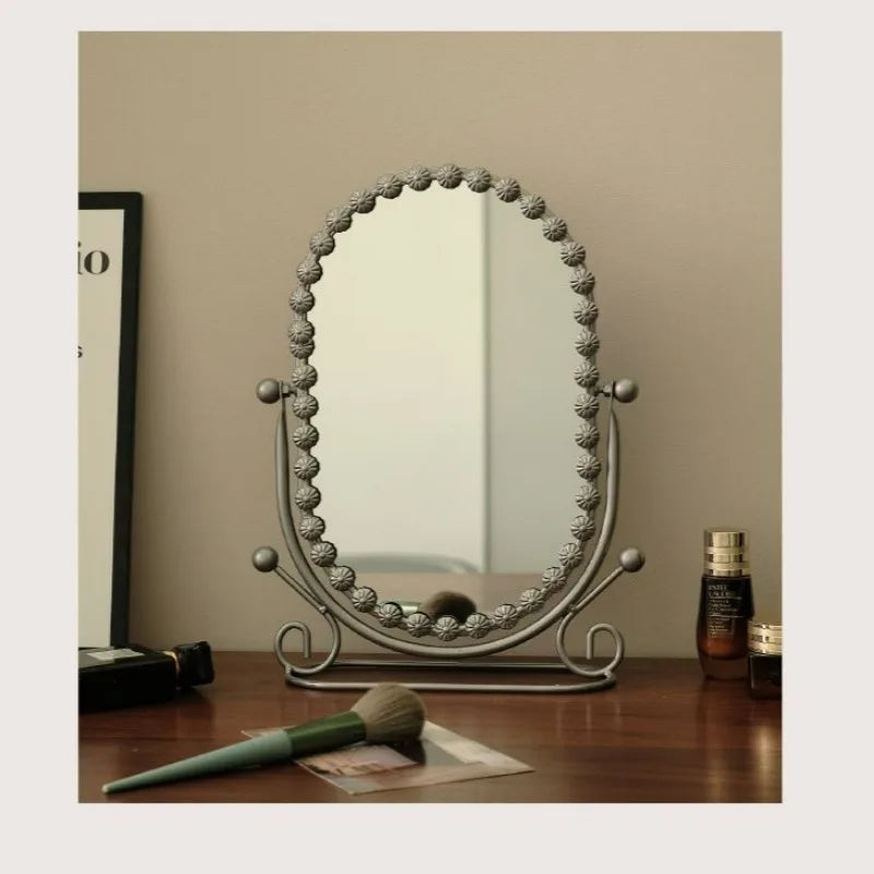 Light Luxury Wrought Iron Vertical Mirror Rotatable Retro Makeup Mirror Bedroom Vanity Mirror Desktop Ornament Photo Props Taj Home Store