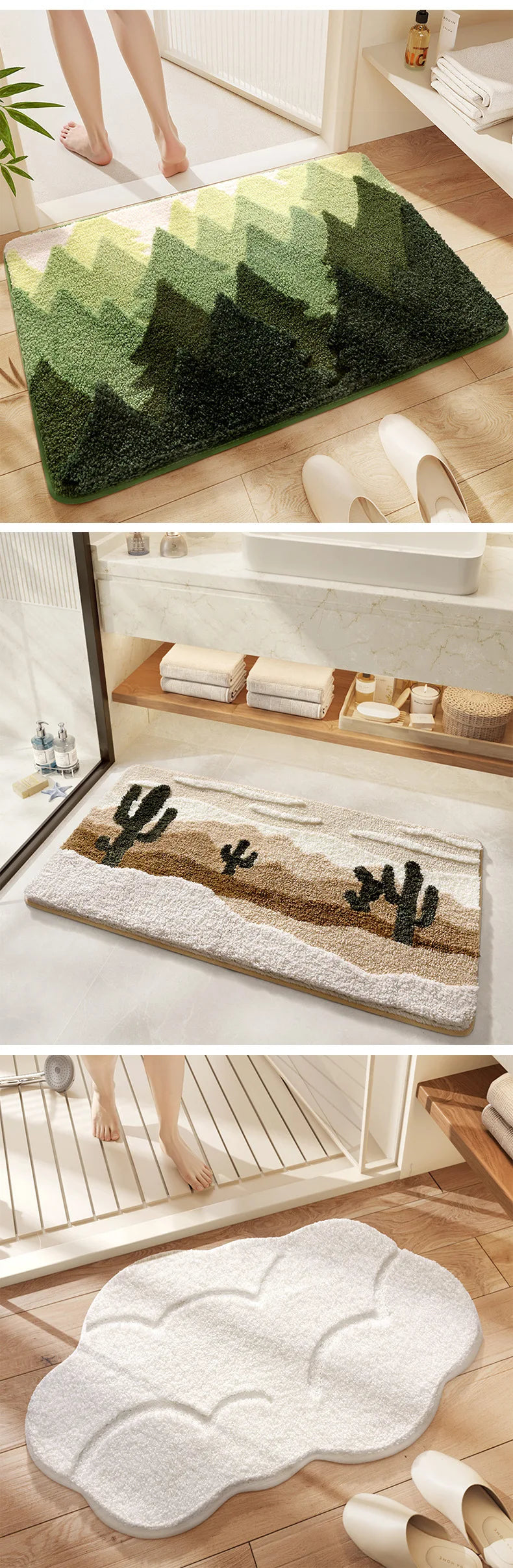 Bathroom Mat, Absorbent Anti Slip, Dirt Resistant Door Mat for Bathroom Entrance,Foot Mat, Flocking, Wave Shaped,Home Decoration Taj Home Store