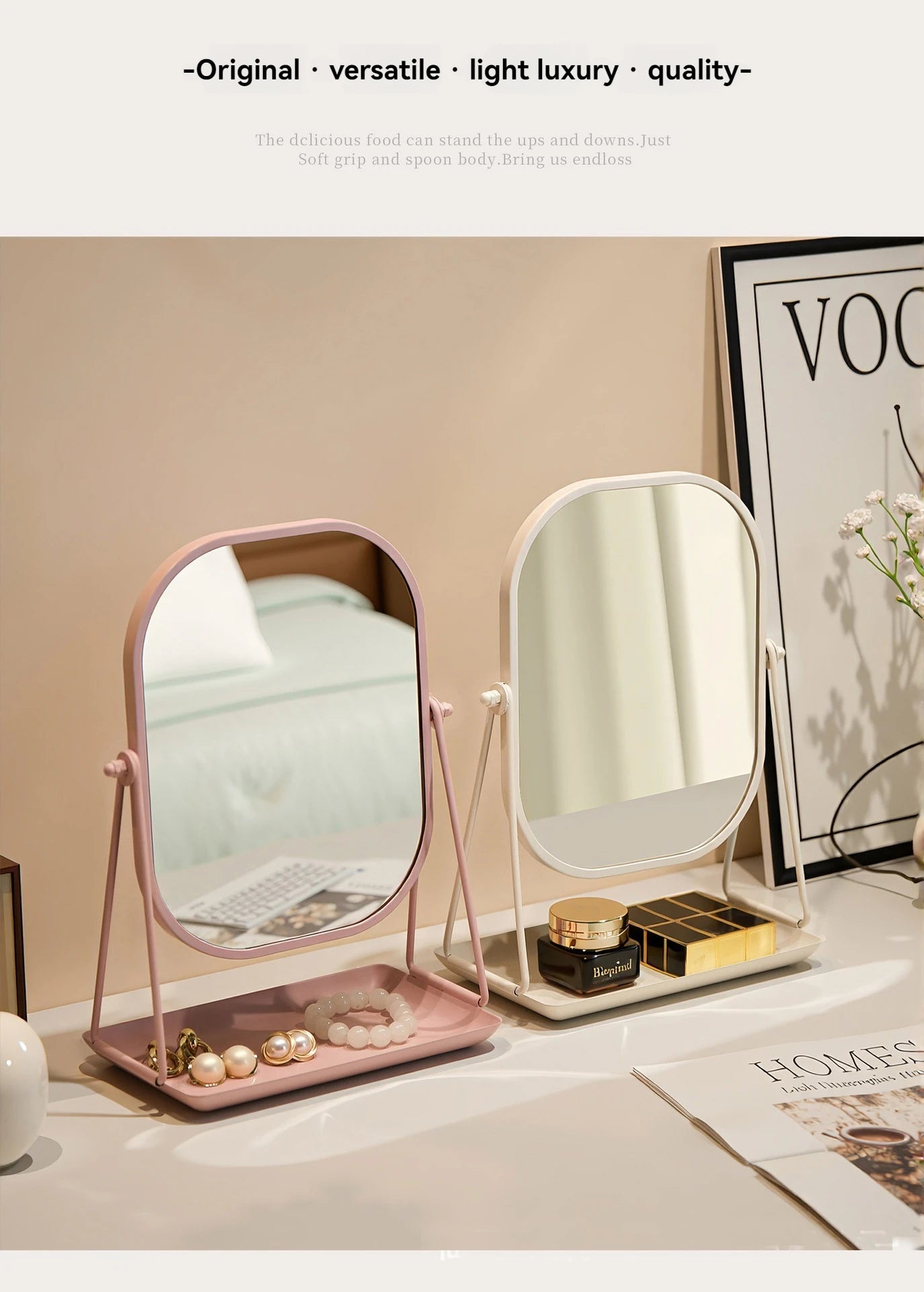 Rotating makeup mirror, light luxury style desktop with chassis, can store large makeup mirror, home dressing table mirror Taj Home Store