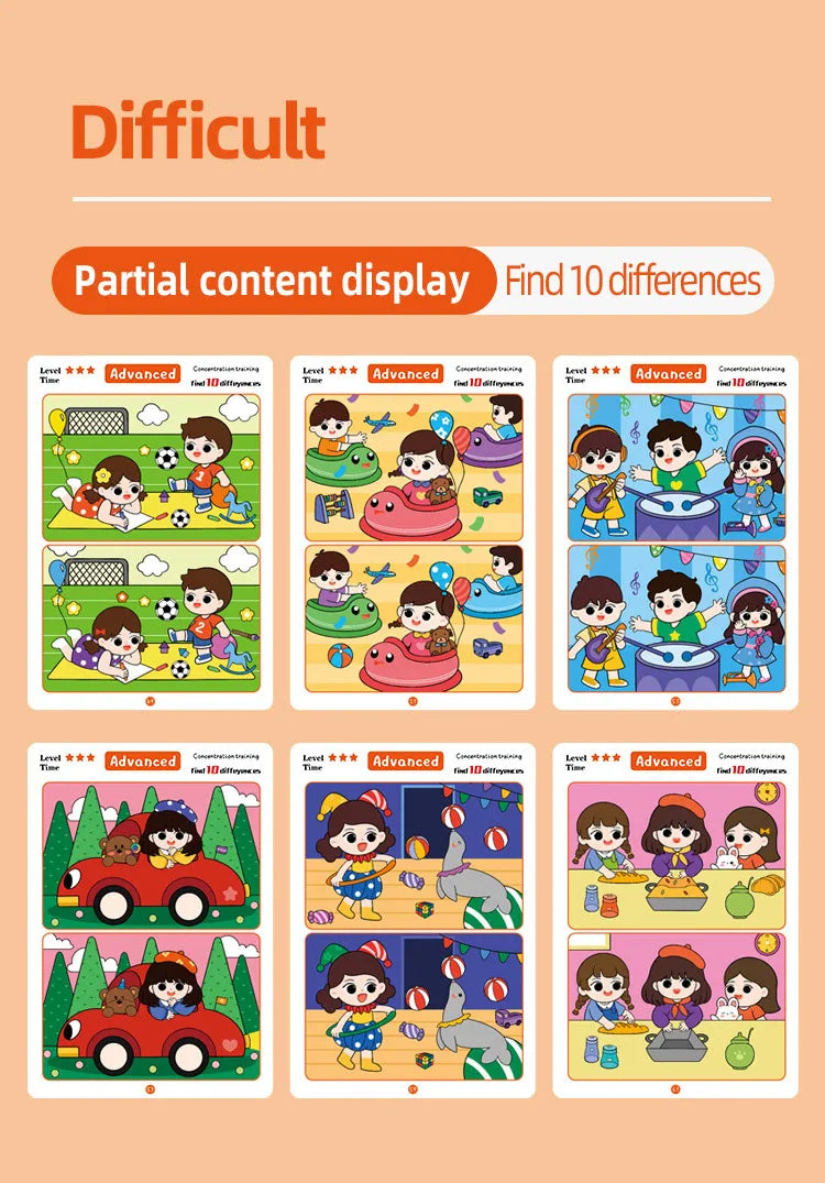 Find Differences Card Game Reusable Cartoon Educational Puzzle for Kids Three Difficulty Levels for Focus Attention Training Taj Home Store