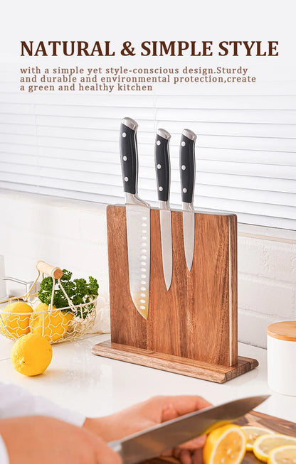 New Acacia Wood Home Kitchen Magnetic Knife Block Holder Rack Magnetic Stands with Strong Enhanced Magnets Taj Home Store