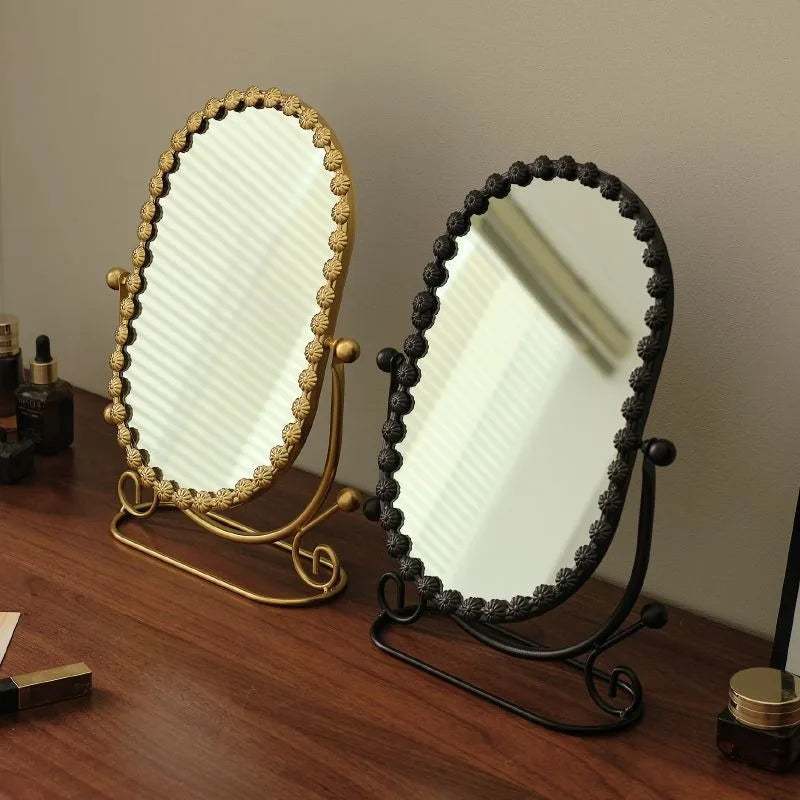 Light Luxury Wrought Iron Vertical Mirror Rotatable Retro Makeup Mirror Bedroom Vanity Mirror Desktop Ornament Photo Props Taj Home Store