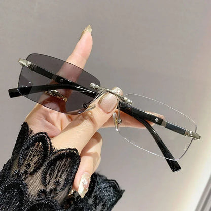 Business High-end Near Sight Glasses Trendy Photochromic Edgeless Frameless Myopia Glasses Small Square Color Change Eyewear Taj Home Store