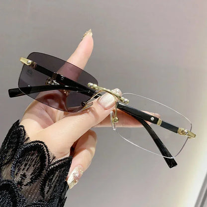 Business High-end Near Sight Glasses Trendy Photochromic Edgeless Frameless Myopia Glasses Small Square Color Change Eyewear Taj Home Store