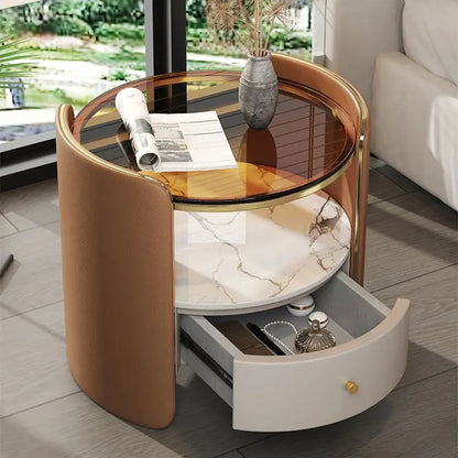 Modern Italian Round Bedside Table: Minimalist Design, Luxury &amp; High-End Storage for Home Bedrooms Taj Home Store