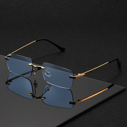 1PC, Rectangular rimless glasses, small frame exquisite style, retro elegant glasses, suitable for men and women Taj Home Store