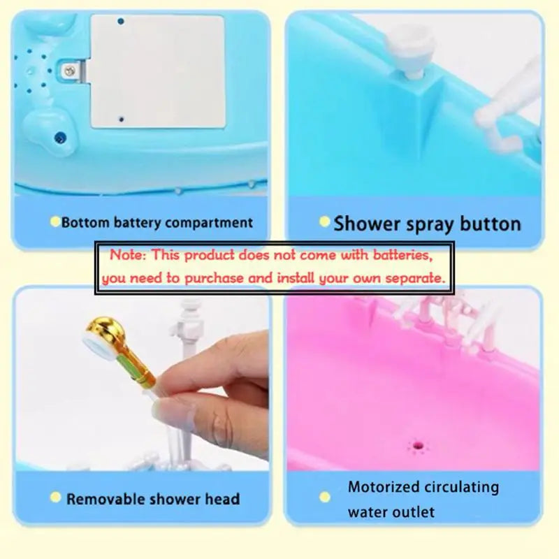 Bathroom Set For Dolls Miniature Dollhouse Furniture Mini Bathtub Electric Toy Powered Bath Play Game DIY Toy Taj Home Store