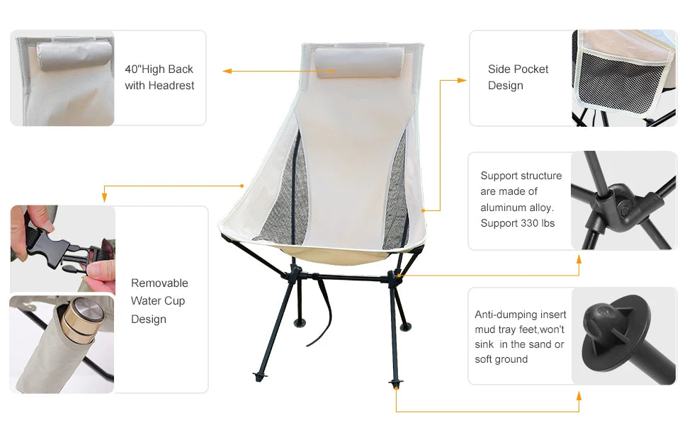 Westtune Portable Folding Camping Chair with Headrest Lightweight Tourist Chairs Aluminum Alloy Fishing Chair Outdoor Furniture Taj Home Store