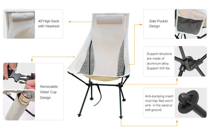 Westtune Portable Folding Camping Chair with Headrest Lightweight Tourist Chairs Aluminum Alloy Fishing Chair Outdoor Furniture Taj Home Store