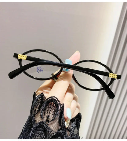 Elliptical Artistic Style Myopia Glasses Retro Small Frame Flat Lenses Ultra Light Finished Near Sight Eyewear Fashion Goggles Taj Home Store