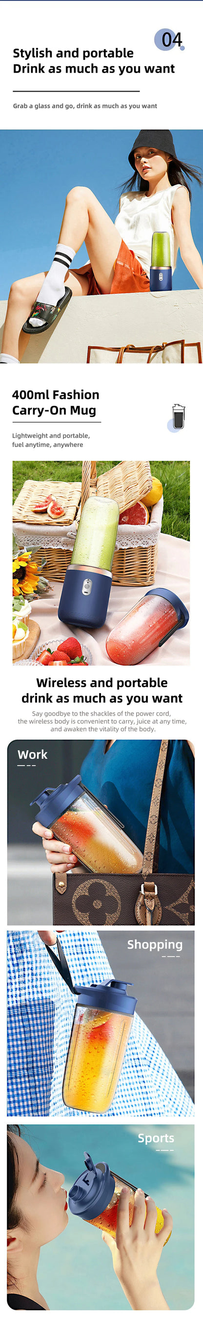 Portable Blender Bottle Electric 6 Blades Multifunction Juice Blender Fresh Juice Smoothie Blender Ice CrushCup Food Processor Taj Home Store