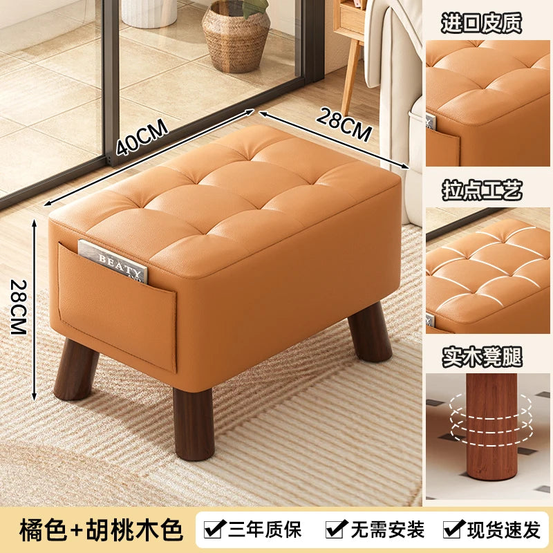 Home-use Small Stool, Living Room Minimalist Sofa Stool, Coffee Table Stool, Creative Leather Footstool, Square Stool, Small Taj Home Store