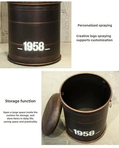 Retro Industrial Bar Stool with Heavy Duty Metal Frame &amp; Leather Bucket Seat,Vintage Style Home Bar Pub Furniture, Easy Assembly Taj Home Store
