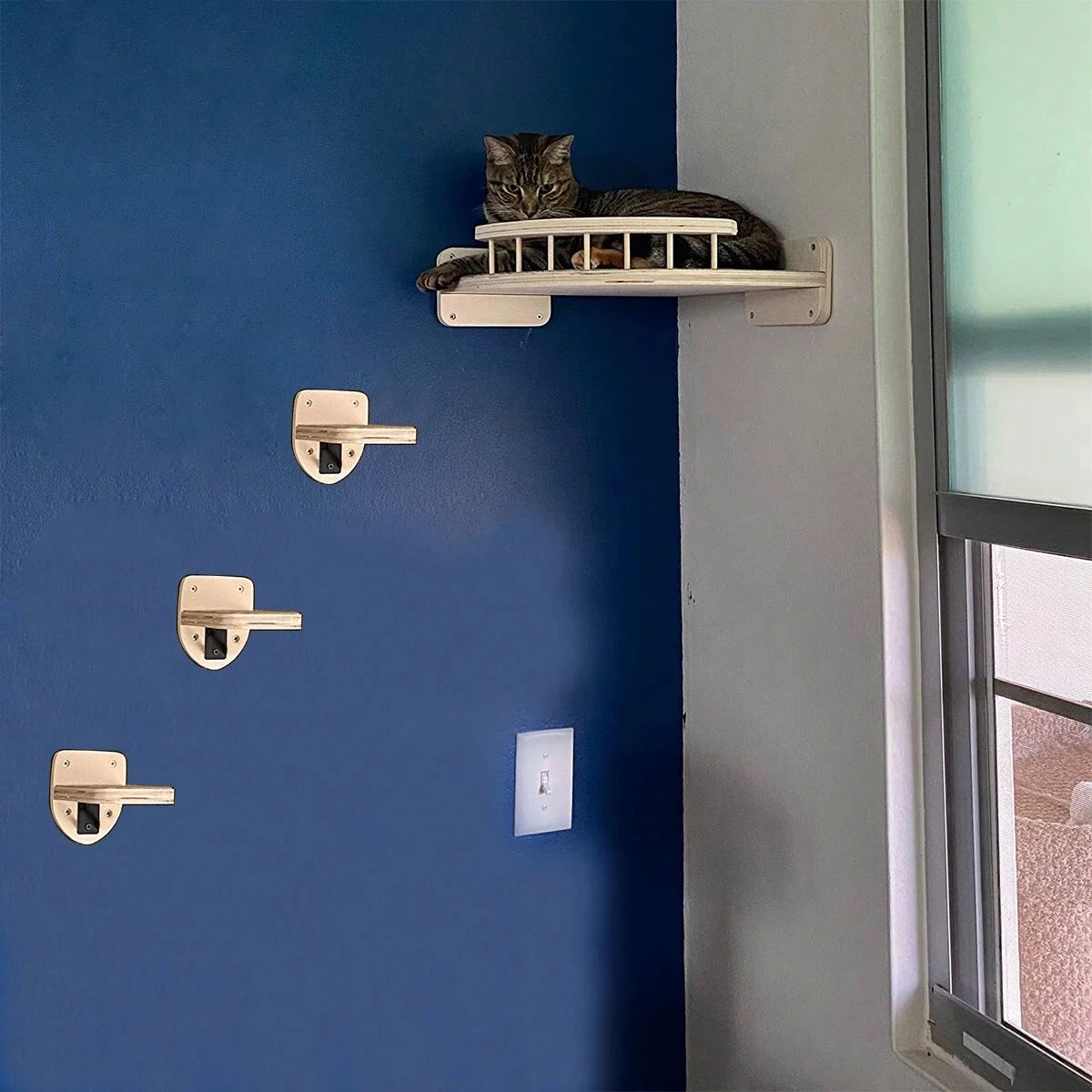 Cat Corner Shelf with 3 Steps Set Wall Mounted Cat Bed Perches Hammock for Sleeping Climbing Scratching Pet Wooden Furniture Taj Home Store
