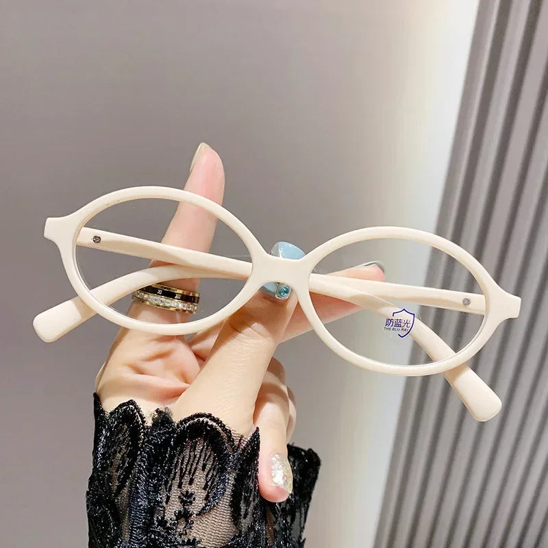 Elliptical Artistic Style Myopia Glasses Retro Small Frame Flat Lenses Ultra Light Finished Near Sight Eyewear Fashion Goggles Taj Home Store