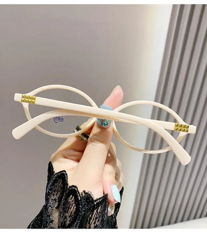 Elliptical Artistic Style Myopia Glasses Retro Small Frame Flat Lenses Ultra Light Finished Near Sight Eyewear Fashion Goggles Taj Home Store