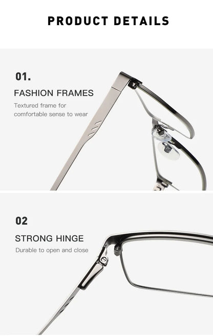 Men Square Metal Large Frame Myopia Glasses Spring Leg Elderly Near Sight Eyewear Blue Light Blocking Eye Protection Eyeglasses Taj Home Store
