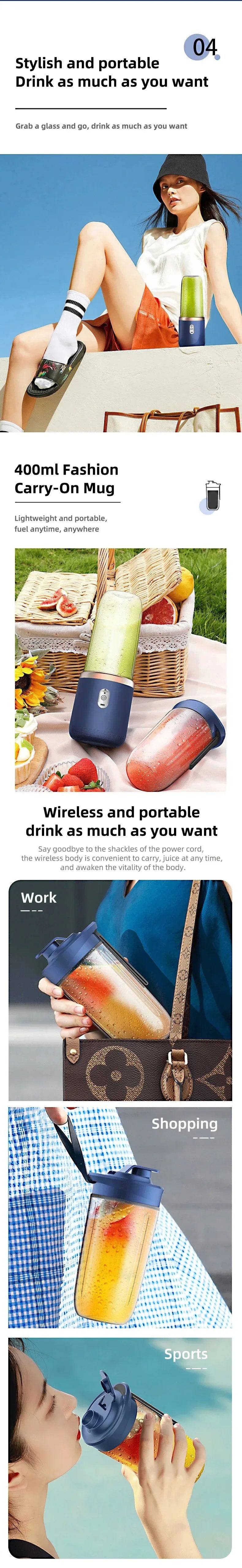 6 Color 400ml Portable USB Blender Electric Travel Juicer Cup For Smoothie Milkshake Kitchen Mini Mixer Tool Taj Home Store