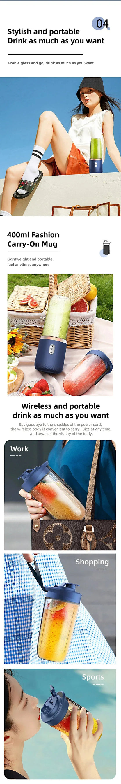 6 Color 400ml Portable USB Blender Electric Travel Juicer Cup For Smoothie Milkshake Kitchen Mini Mixer Tool Taj Home Store