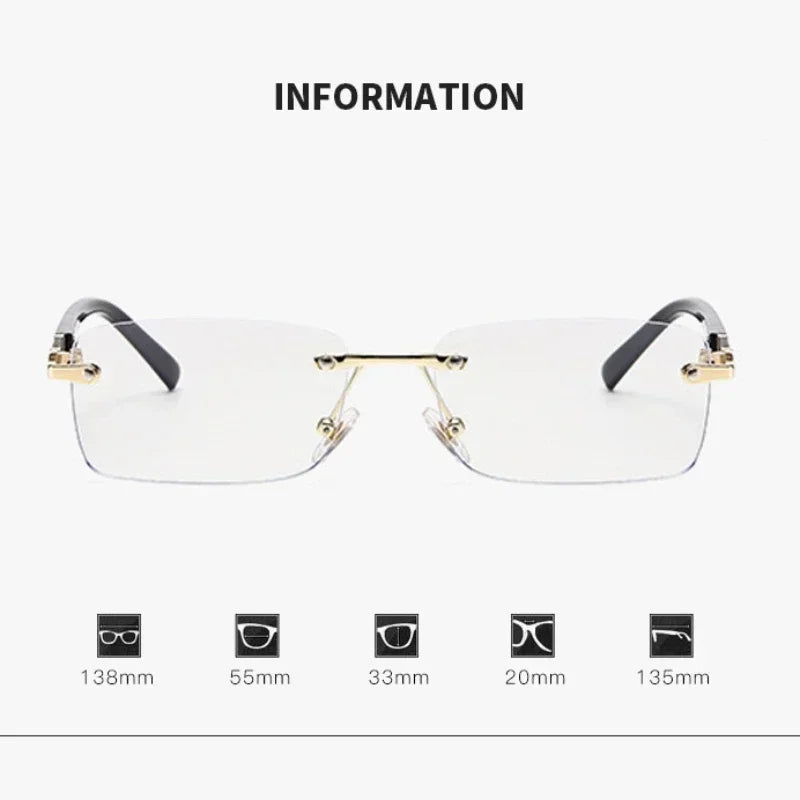 Business High-end Near Sight Glasses Trendy Photochromic Edgeless Frameless Myopia Glasses Small Square Color Change Eyewear Taj Home Store