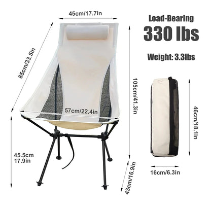 Westtune Portable Folding Camping Chair with Headrest Lightweight Tourist Chairs Aluminum Alloy Fishing Chair Outdoor Furniture Taj Home Store