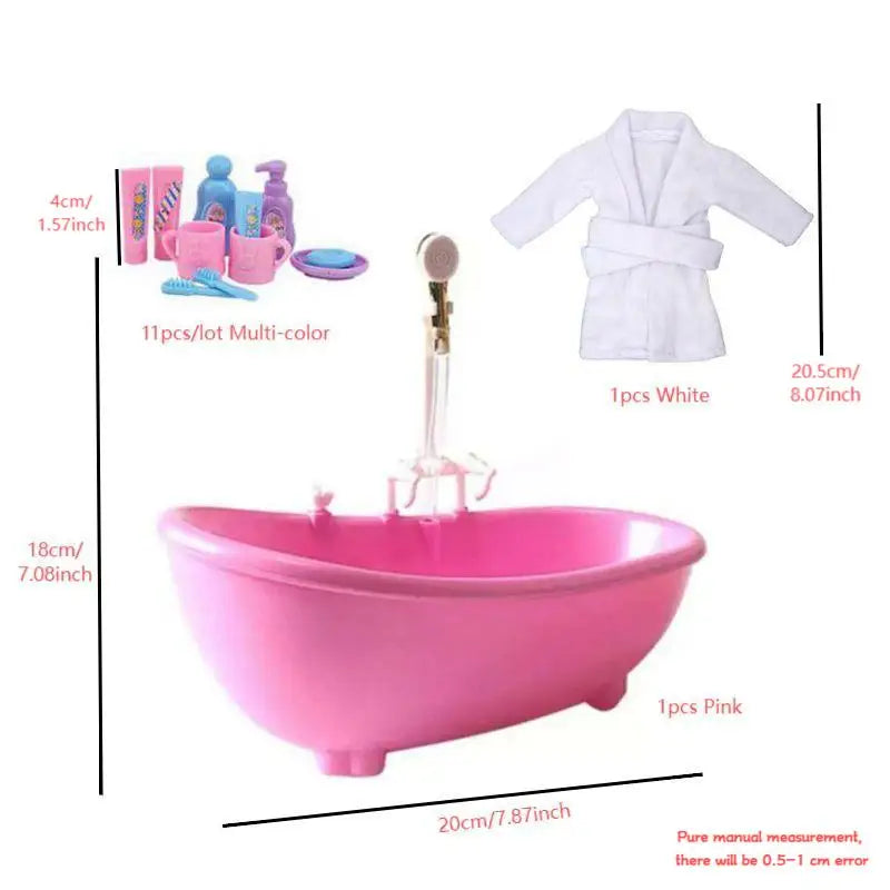 Bathroom Set For Dolls Miniature Dollhouse Furniture Mini Bathtub Electric Toy Powered Bath Play Game DIY Toy Taj Home Store