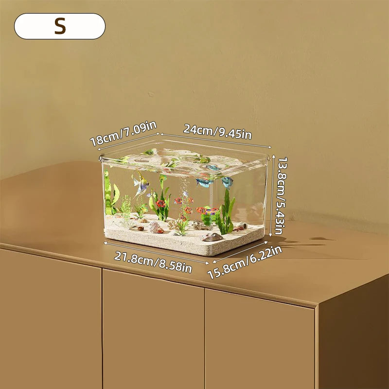Transparent Aquarium Creative Desktop Fish Tank for Office Home Decor Rectangular(Bare Tank, No Scenery or Stones Included) Taj Home Store