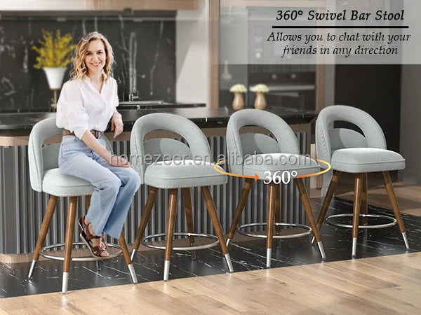 Set Of 2 24-Inch Swivel Counter Height Bar Stools With Solid Wood Legs &amp; Velvet Backs For Dining Kitchen Island Taj Home Store