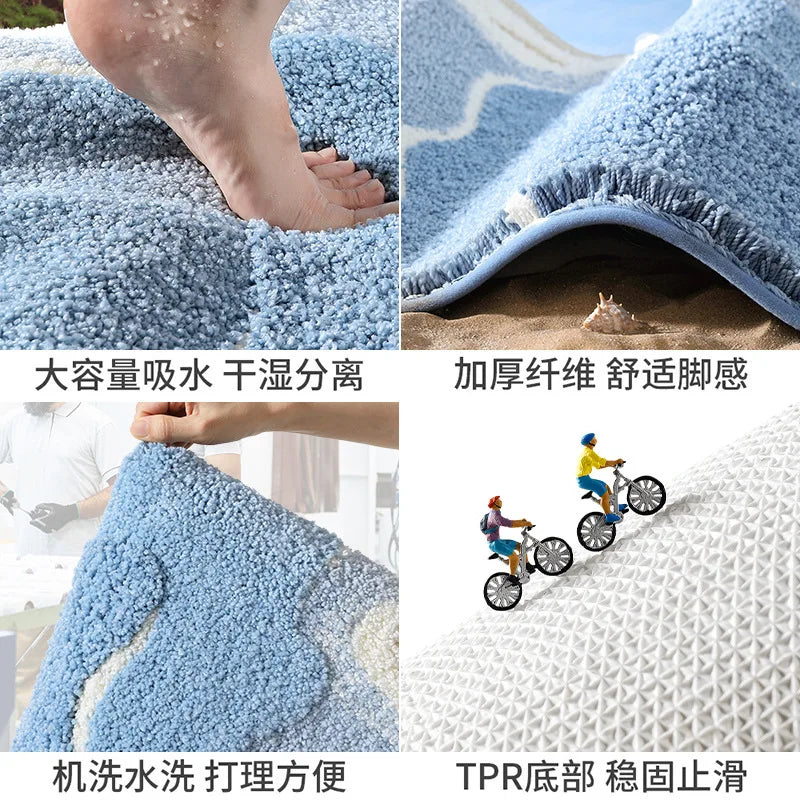 Bathroom Mat, Absorbent Anti Slip, Dirt Resistant Door Mat for Bathroom Entrance,Foot Mat, Flocking, Wave Shaped,Home Decoration Taj Home Store