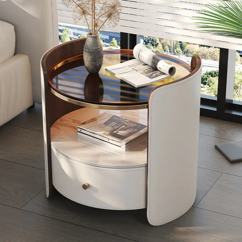 Modern Italian Round Bedside Table: Minimalist Design, Luxury &amp; High-End Storage for Home Bedrooms Taj Home Store