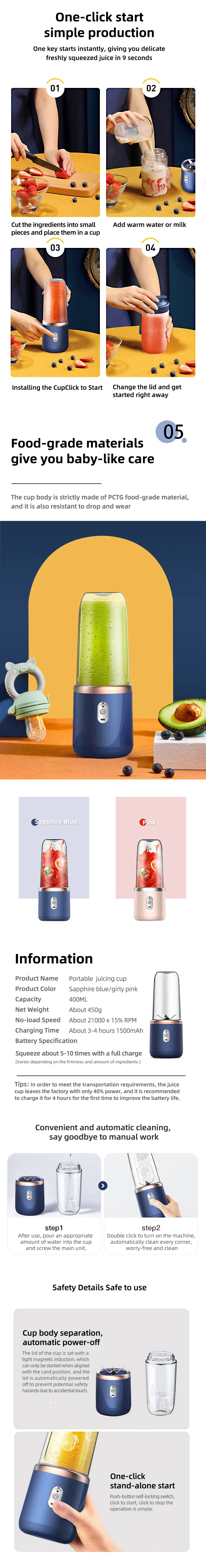 Portable Blender Bottle Electric 6 Blades Multifunction Juice Blender Fresh Juice Smoothie Blender Ice CrushCup Food Processor Taj Home Store