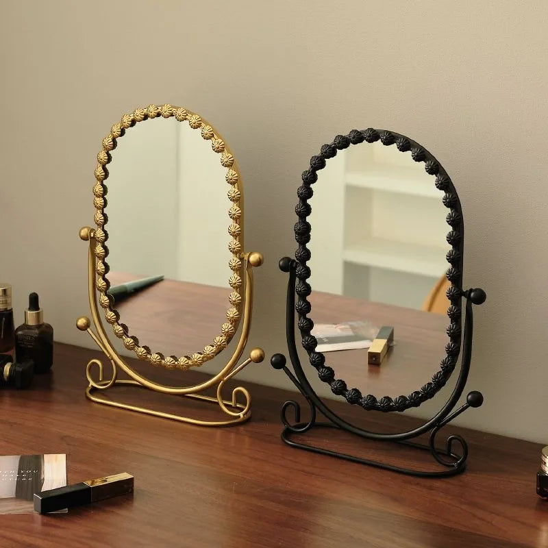 Light Luxury Wrought Iron Vertical Mirror Rotatable Retro Makeup Mirror Bedroom Vanity Mirror Desktop Ornament Photo Props Taj Home Store