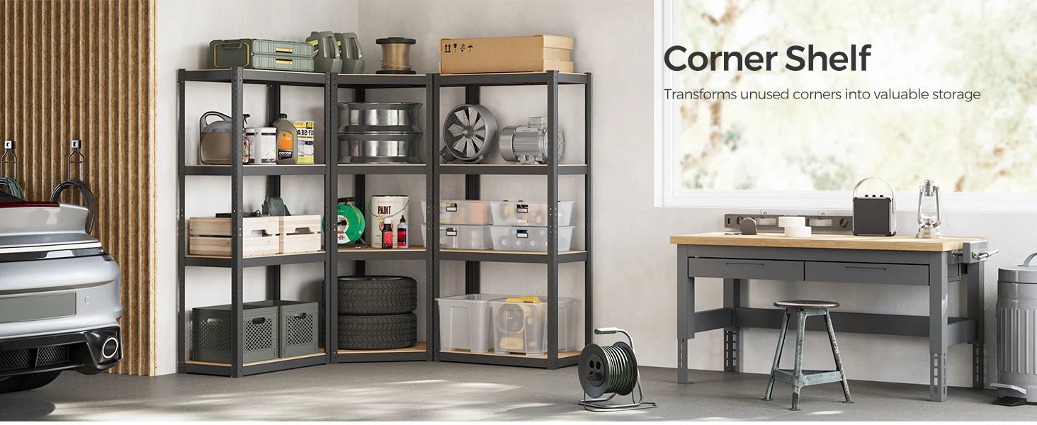 L-Shape Corner Shelf Heavy Duty Metal Shelving Units for Garage Storage Room Warehouse 4-Tier  Garage Shelving
