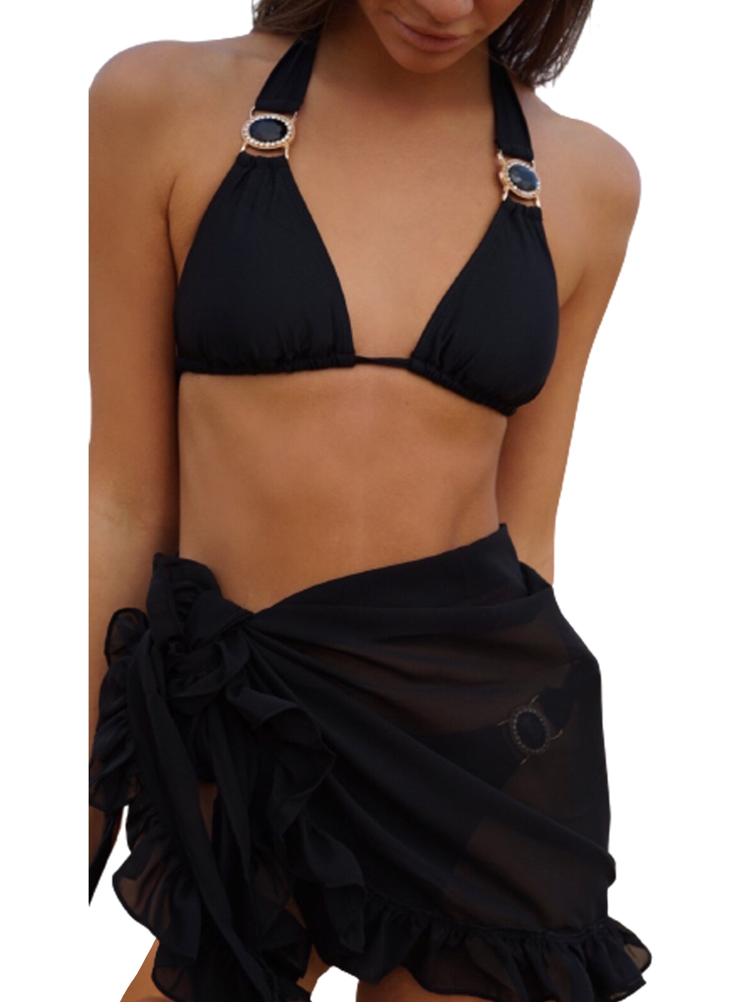 Women Swimsuit Bikini Cover-Ups Skirt Summer Solid Color Beach Wrap Skirt Swimwear Female Ruffles Trim Lace Up Sarong Cover Ups Taj Home Store