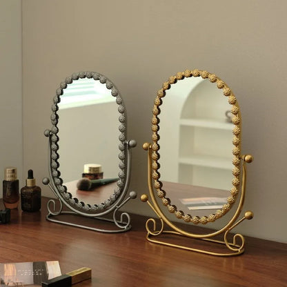 Light Luxury Wrought Iron Vertical Mirror Rotatable Retro Makeup Mirror Bedroom Vanity Mirror Desktop Ornament Photo Props Taj Home Store
