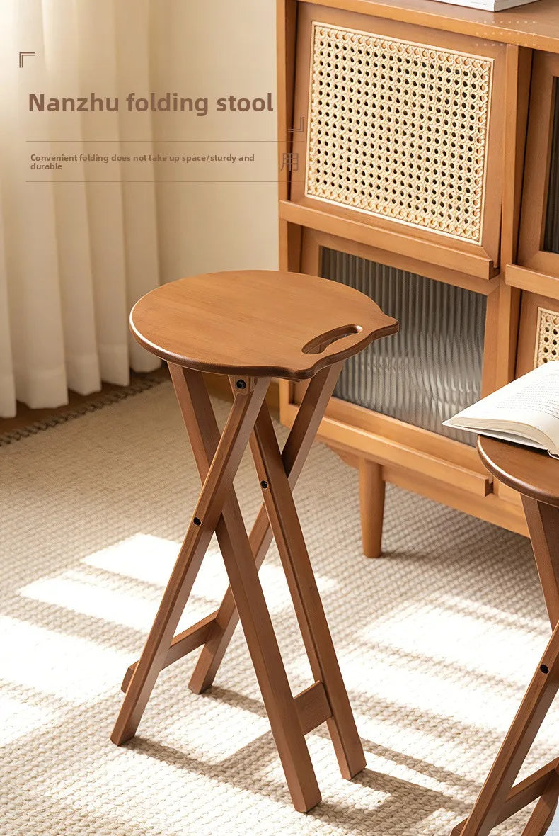 Retro style bamboo folding stool, household foldable round stool, foldable high stool, bar stool, restaurant dining stool Taj Home Store