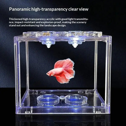 .New.Aquarium Mini Acrylic Fish Tank Reptile Pet Box Stackable Aquarium Cylinder Landscape Seaweed For Home Office Decoration Taj Home Store