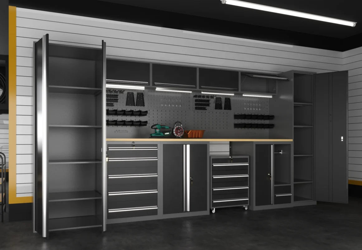 Garage Steel Mechanic Tools Storage Cabinet With Wall Cabinets Single,double-door Cabinets And Tool Trolley For Workshop Taj Home Store