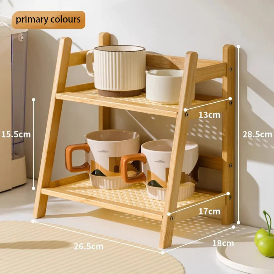 Countertop Organizer 2 Layer Coffee Cup Holder Multipurpose Bamboo Storage Shelf for Hotel Apartment Dressing Table Kitchen Home Taj Home Store