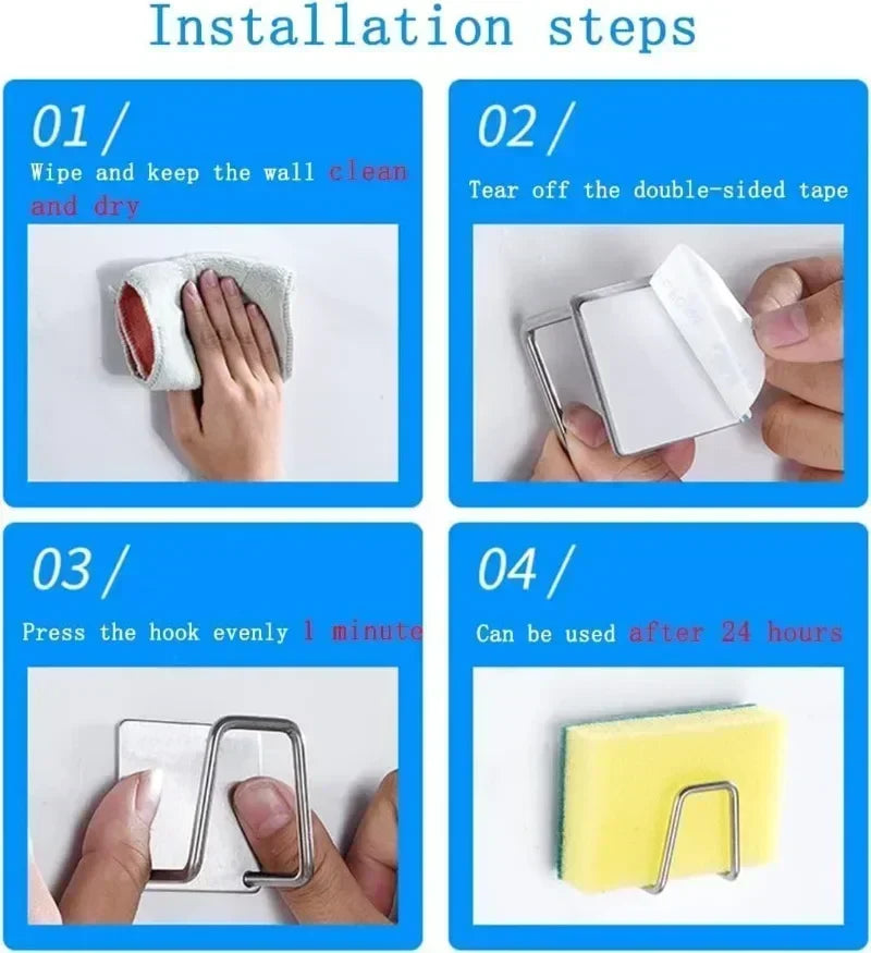4/1pcs Stainless Steel Sponge Holder Self Adhesive Sink Drain Drying Sponges Racks Shelf Kitchen Storage Wall Holders Organizer Taj Home Store