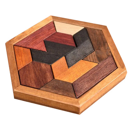Hexagonal Wooden Geometric Shape Jigsaw Puzzles Chess Game Board Montessori Toys Brain Teaser Educational Intelligence Toys Taj Home Store
