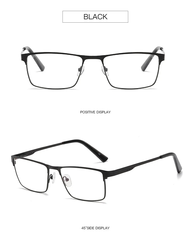 Men Square Metal Large Frame Myopia Glasses Spring Leg Elderly Near Sight Eyewear Blue Light Blocking Eye Protection Eyeglasses Taj Home Store