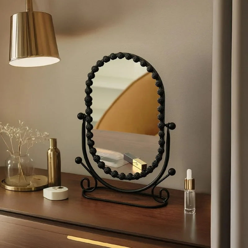 Light Luxury Wrought Iron Vertical Mirror Rotatable Retro Makeup Mirror Bedroom Vanity Mirror Desktop Ornament Photo Props Taj Home Store